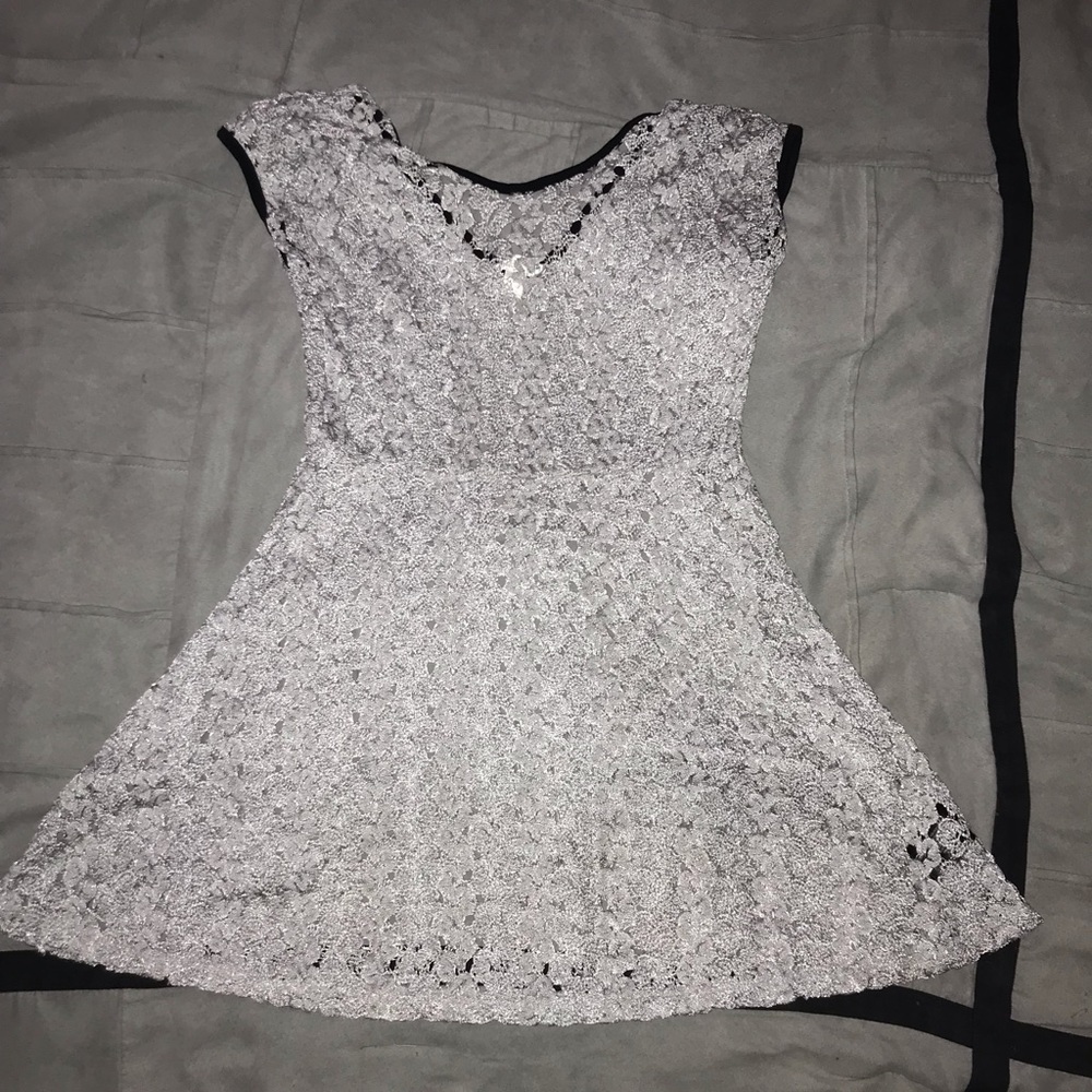 Girls silver lace dress overlay